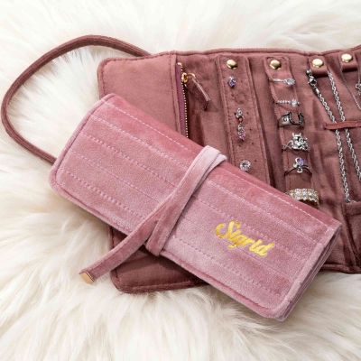 Personalized Monogram Travel Jewelry Organizer, Foldable Velvet Jewelry Roll, Bachelorette Party Favor, Mother's Day/Birthday Gift for Mom/Women/Girls