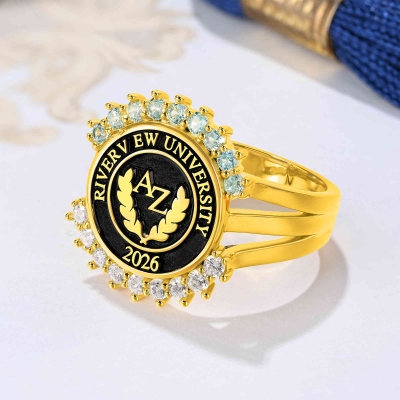 Personalized Initials Graduation Signet Ring with Birthstone, High School College Class Ring, Graduation Mementos Jewelry, Gift for Graduates