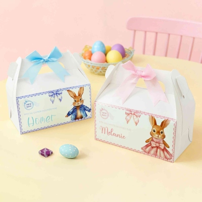 Personalized Name Cute Easter Bunny Bow Gift Boxes with Handles (Set of 2), Easter Treat Boxes, Easter Party Favors, Easter Gifts for Kids/Boys/Girls