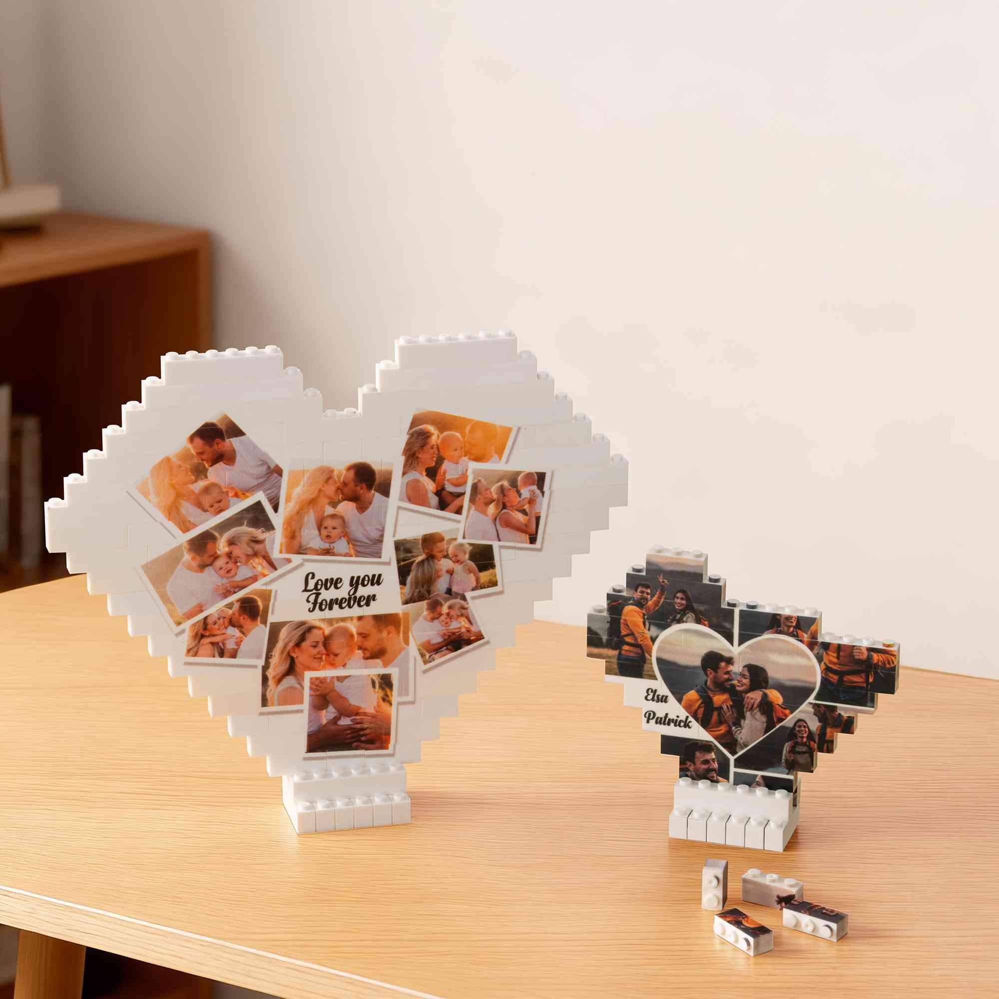 Personalized Photos Heart-Shaped Building Block with Stand, Brick Puzzle Souvenir, Birthday/Anniversary/Valentine's Day Gift for Her/Mom/Couple/Family