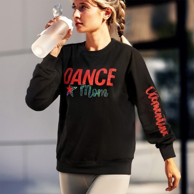 Dance Mom Sweatshirt with Bling Faux Rhinestones, Custom School Colors, Glitter Sparkle, Name on Sleeve or Back, Personalize Competition