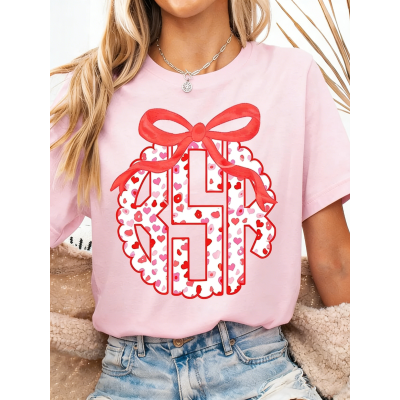 Valentine's Day Leopard Hearts Coquette Monogram T-shirt Sweatshirt for Kids Women