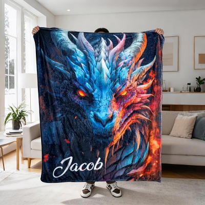 Personalized Name Ultra Soft Flannel Dragon Throw Blanket, Custom Name Cozy Quilt Blanket for Gaming,  House Blanket, Home Gifts for Dragon Lovers