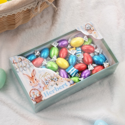 Personalized Name Cute Peter Rabbit Design Easter Gift Box with Clear Lid, Easter Treat Box, Easter Party Favor, Easter Gift for Girls/Boys/Kids