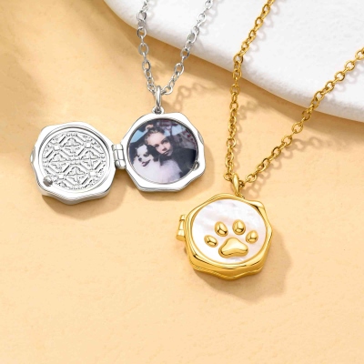 Personalized 1-2 Pet Photos Pet Paw Print Locket Necklace, Pet Memorial Jewelry, Birthday/Anniversary/Sympathy Gift for Pet Owners/Lovers