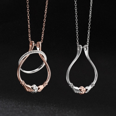 Personailzed Ring Holder Silver Necklace, Hands Holding D20 Dice Necklace, Wedding Ring Keeper, DND Wedding Jewelry Gifts for Her