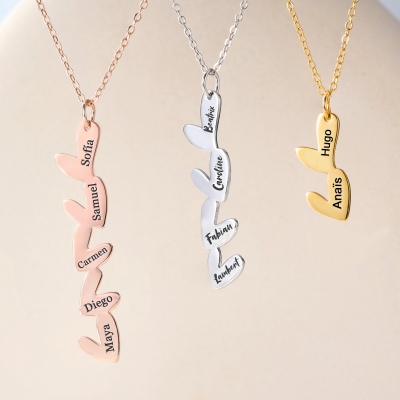 Personalized 1-5 Hearts Necklace with Names, Sterling Silver 925 Multiple Heart Charms Family Necklace, Birthday/Mother's Day Gift for Her/Mom/Grandma