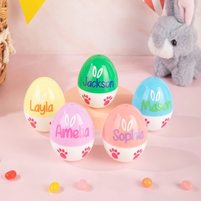 Personalized Name Colorful Rabbit Ears Paw Easter Egg Ornament, Desk Decor, Easter Basket Stuffer, Easter Party Favor, Easter Gift for Kids/Family