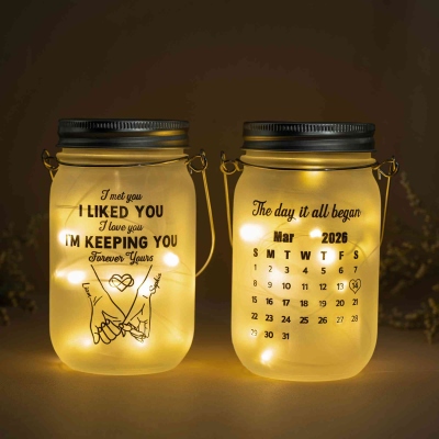 Personalized Couple Pinky Promise Light Up Jar, Custom Name & Calendar Date String Lights Night, Date/Valentine's Day/Christmas Gift for Her/Couple