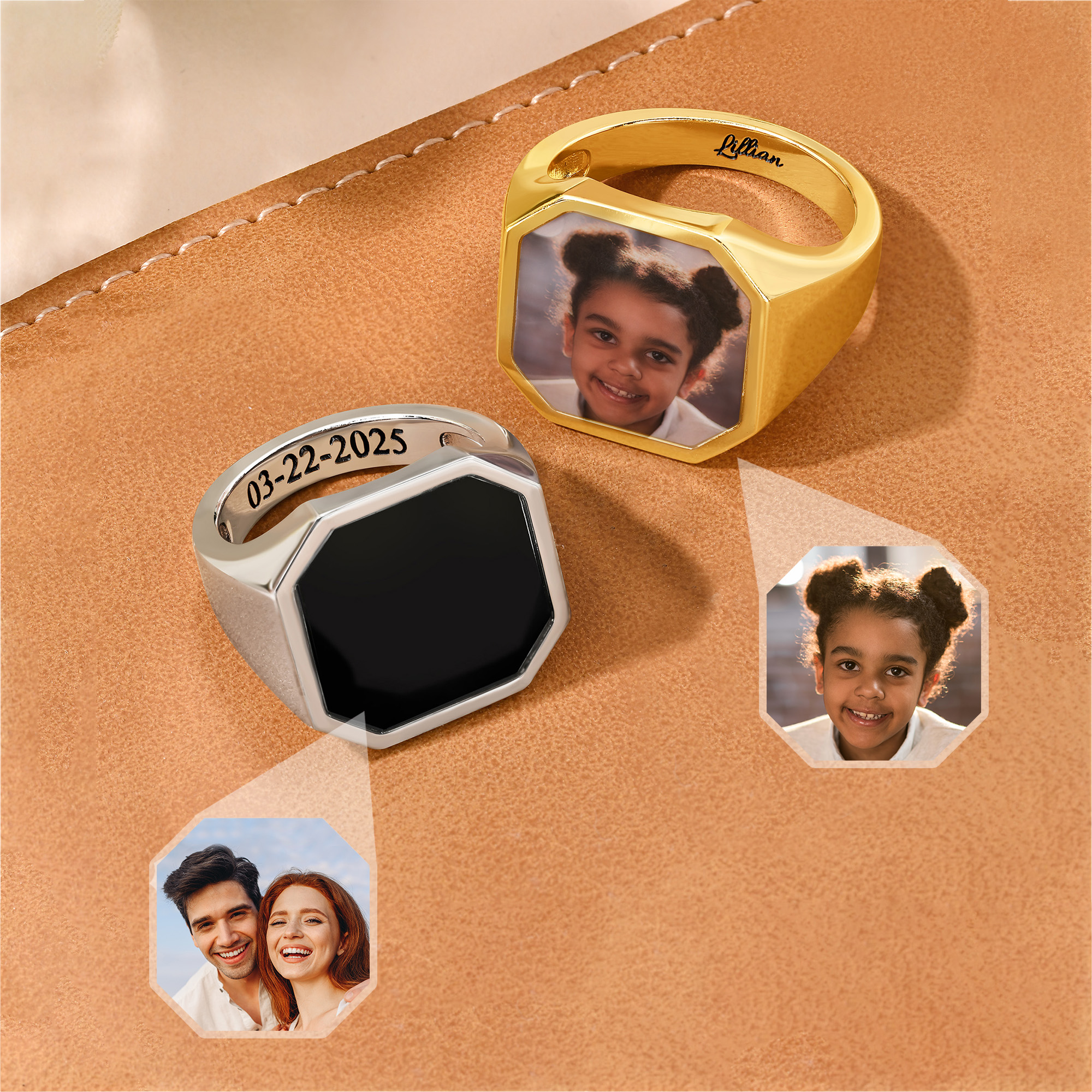 Personalized Engraved Heat-Activated Hidden Photo Ring, Magic Secret Image Signet Ring, Birthday/Anniversary/Memorial Gift for Family/Couple/Friends
