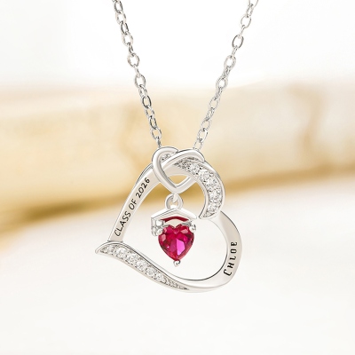 Personalized Graduation Hat Heart Necklace with Birthstone, Class of 2026 Necklace, High School College Graduation Jewelry, Gift for Graduates
