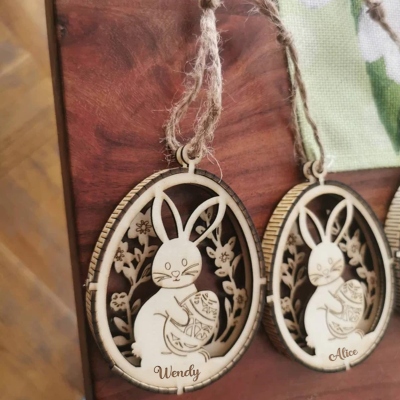 Personlig kanin påskägg blommig laserskuren ornament med namn, söt 3D-lagerhängande dekor, påskminne, påskpresent till barn/familj/vänner