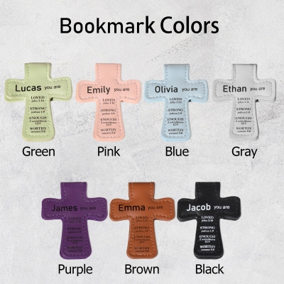 Custom Name Bible Verses Cross Shaped Leather Bookmark, Magnetic Christian Bookmark Clip, Baptism/Confirmation Gift for Book Lovers/Family/Friends