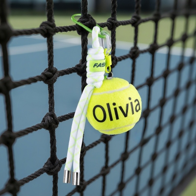 Personalized Name Tennis Ball Keychain with Carabiner Clip, Custom Sports Keyring, Tennis Accessories, Gift for Tennis Lovers/Players/Coaches