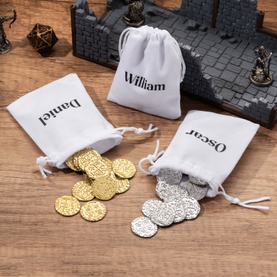 Metal Gold/Silver Pirate Coins for Tabletop Games, Pirate Treasure, 25 Coins Set, Includes Reusable Drawstring Bag