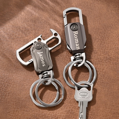 Personalized Name Multifunctional Rotation Bottle Opener Keychain, Daily Essential, Father's Day/Anniversary/Birthday Gift for Dad/Boyfriend/Husband