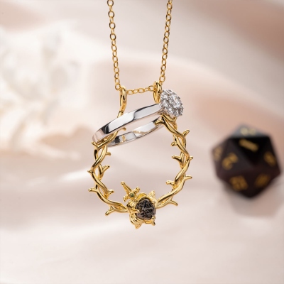 Personalized Thorn Sword D20 Dice Silver/Brass Necklace with Birthstone, Ring Holder Silver Necklace, Wedding Ring Keeper, DND Jewelry Gifts for Her
