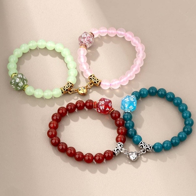 Personalized DND Magnetic Mini D20 Bracelets for Couples, Custom Initials Elastic Dice Beaded Bracelet, Perfect Valentine's Day Gifts