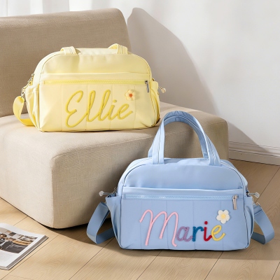 Custom Name Yarn Girl's Dance Bag with Flower, Waterproof Cheer Gymnastics Travel Duffle Bag with Shoulder Strap, Birthday/Christmas Gift for Girls