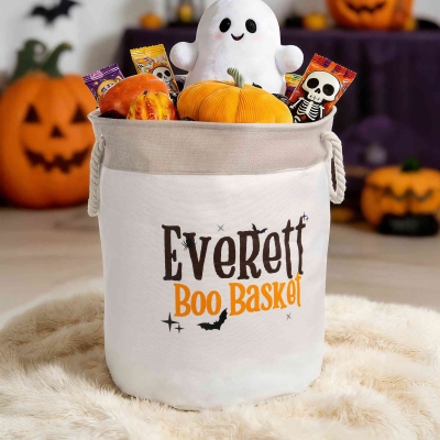 Embroidered Boo Basket, Personalised Hamper Halloween Candy Tote Customised Gift Bag Trick or Trick Bag for Kids Adults Spooky Season Trug