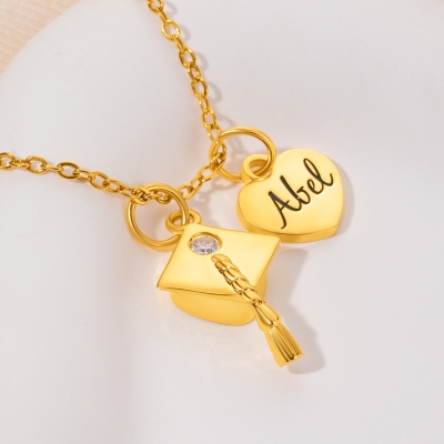 Personalized Name & Birthstone Graduation Cap Necklace, Sterling Silver 925 High School/College Graduation Jewelry, Memorial Gift for Graduates