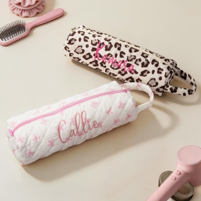 Custom Name Embroidered Hair Tools Storage Bag, Straightener/Curling Iron Quilted Travel Protective Organizer, Haircare Accessories, Gift for Women