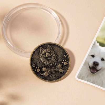 Personalized Name & Photo 3D Engraved Pet Commemorative Coin, Dog Portrait Brass Remembrance Coin, Dog Keepsake Token, Gift for Pet Owners/Lovers