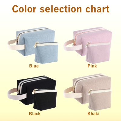 Custom Embroidery Name Corduroy Makeup Bag Set, Portable Cosmetic Bag with Handle, Travel Essential, Birthday/Mother's Day Gift for Her/Mom/Friends