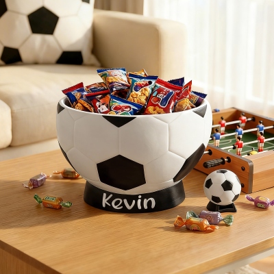 Personalized Name 3D Printed Soccer Snack Bowl, Soccer Shaped Game Match Day Food Bowl, Birthday/Anniversary Gift for Sports Lovers/Players/Kids/Dad