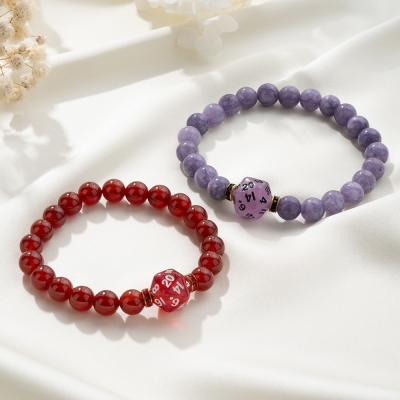 Personalized DND Mini D20 Bracelets, Elastic Beaded Dice Bracelet, DND Jewelry Gift for Dice Collectors
