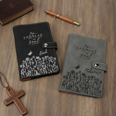 Custom Name He Vestores My Soul Floral Loose-Leaf Binder Notebook, A5/A6 Leather Prayer Journal with with Magnetic Closure, Christian Gift for Women