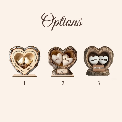 Personalized Couple Names Carved Log Heart Sign, First Kiss Love Nest Home Decor, Anniversary/Valentine's Day gift for Couples/Newlyweds