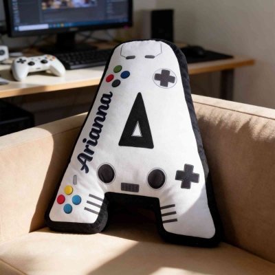 Custom Name Gamepad Graphic 3D Alphabet Shaped Pillow, Plush Stuffed Letter Pillow, Home Decor, Birthday/Christmas Gift for Game Lovers/Kids/Teens