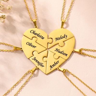 Personalized 2-8 Puzzles Heart Necklaces with Names, Dainty Family Jewelry, Birthday/Anniversary/Mother's Day Gifts for Mom/Grandma/Sisters/Family