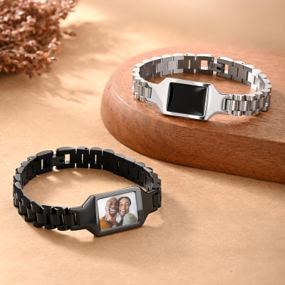 Personalized Engraved Heat-Activated Hidden Photo Bracelet with Text, Modern Image Jewelry, Father's Day/Birthday Gift for Boyfriend/Dad/Him