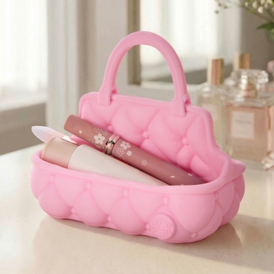 Custom Initials 3D Printed Quilted Vanity Tray with Handle, Decorative Catch All Tray, Makeup Organizer, Bathroom Decor, Gift for Women/Bridesmaids