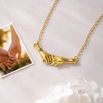 Custom Initials Holding Hands Pinky Promise Necklace, Double Hands Necklace, Birthday/Valentine’s Day/Anniversary Gift for Her/Couple/Best Friend