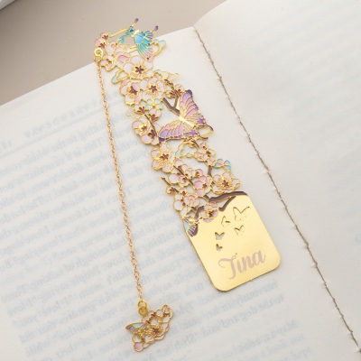 Personalized Engraved Birth Flower Butterfly Metal Bookmark with Name, Book Accessory, Birthday/Wedding Gift for Bridesmaids/Book Lovers/Readers