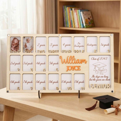 Custom Birth Through Graduation School Years Photo Frame, Wood Kindergarten To Grade School Picture Frame, Memorial Keepsake, Gift for Kids/Boys/Girls
