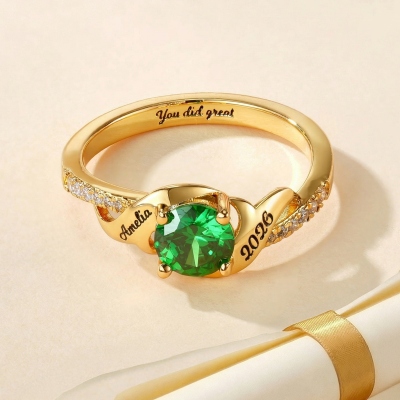 Personalized Engraved Graduation Ring with Birthstone, Class of 2026 Graduation Jewelry, High School College Class Ring, Gift for Graduates