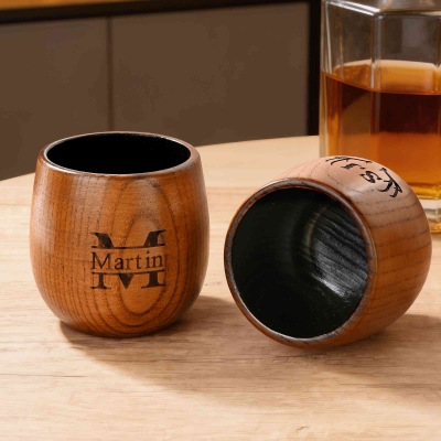 Personalized Name Engraved Charred Wooden Whiskey Glass, Monogrammed Bourbon Glass, Birthday/Father's Day/Wedding Gift for Men/Dad/Grandpa/Groomsmen
