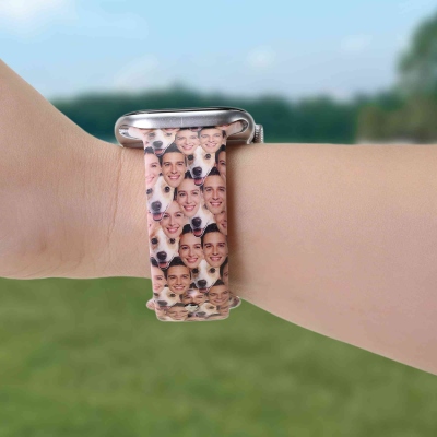 Personalized Pet Family Photos Watch Band for Apple Watch, 1-12 Face Photos Silicone Watch Band, Anniversary/Birthday Gift for Pet Lovers/Family