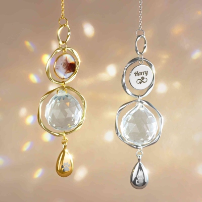 Personalized Name Pet Photo Cremation Urn Pendant with Crystal, Pet Memorial Window Suncatcher, Pet Loss/Sympathy Gift for Pet Owners/Lovers