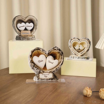 Personalized Couple Names Carved Log Heart Sign, First Kiss Love Nest Home Decor, Anniversary/Valentine's Day gift for Couples/Newlyweds