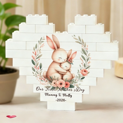 Personalized Names Floral Animal Mama & Baby Heart-Shaped Building Block, First Mother’s Day Brick Puzzles, Mother’s Day Gift for Newborns/New Mom