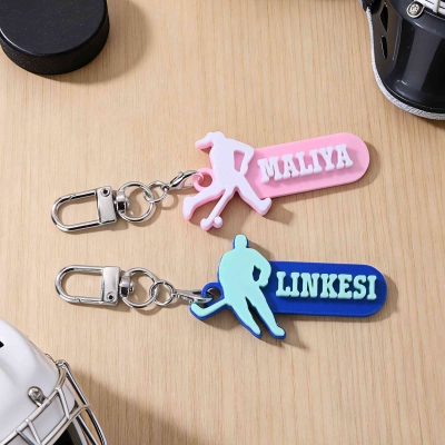 Personalized 3D Printed Field Hockey Player Keychain with Name, Bag Name Tag, Game Day/Birthday Gift for Hockey Lovers/Teammates/Coaches