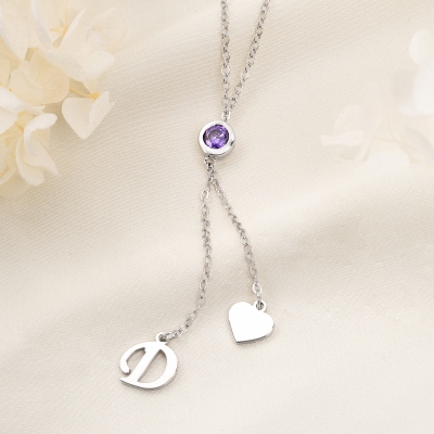 Personalized Birthstone Heart Necklace with Initial, Sterling Silver 925 Dainty Jewelry, Birthday/Mother's Day/Anniversary Gift for Her/Mom/Women