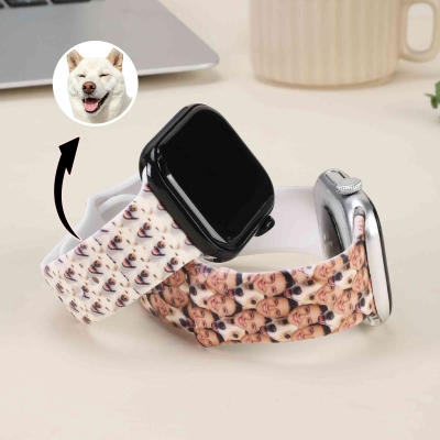 Personalized Pet Family Photos Watch Band for Apple Watch, 1-12 Face Photos Silicone Watch Band, Anniversary/Birthday Gift for Pet Lovers/Family