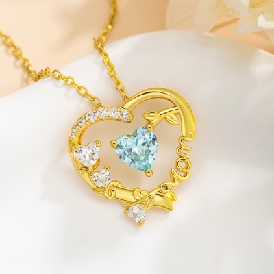 Personalized Mom’s Rose Heart Necklace with Birthstone, Sterling Silver 925 Dainty Jewelry, Birthday/Anniversary/Mother’s Day Gift for Mom/Grandma