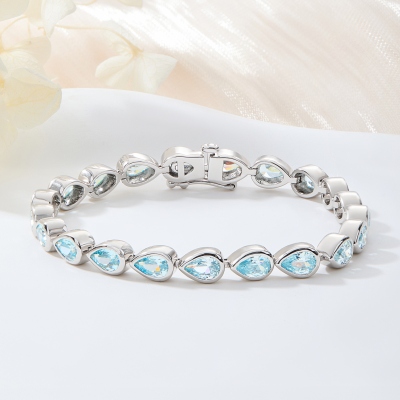 Personalized Teardrop Birthstones Tennis Bracelet, Women's Dainty Jewelry, Birthday/Mother's Day/Anniversary Gift for Wife/Mom/Couple/Friend